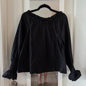 Doen Black Puff Sleeve Ruffled Blouse
